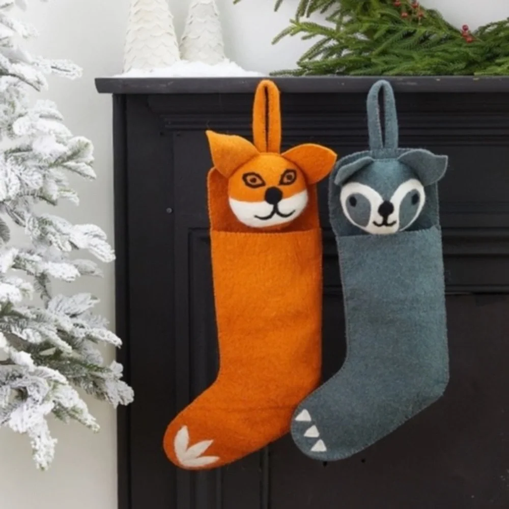 Anthropologie Raccoon Wool Felt Holiday Stocking
